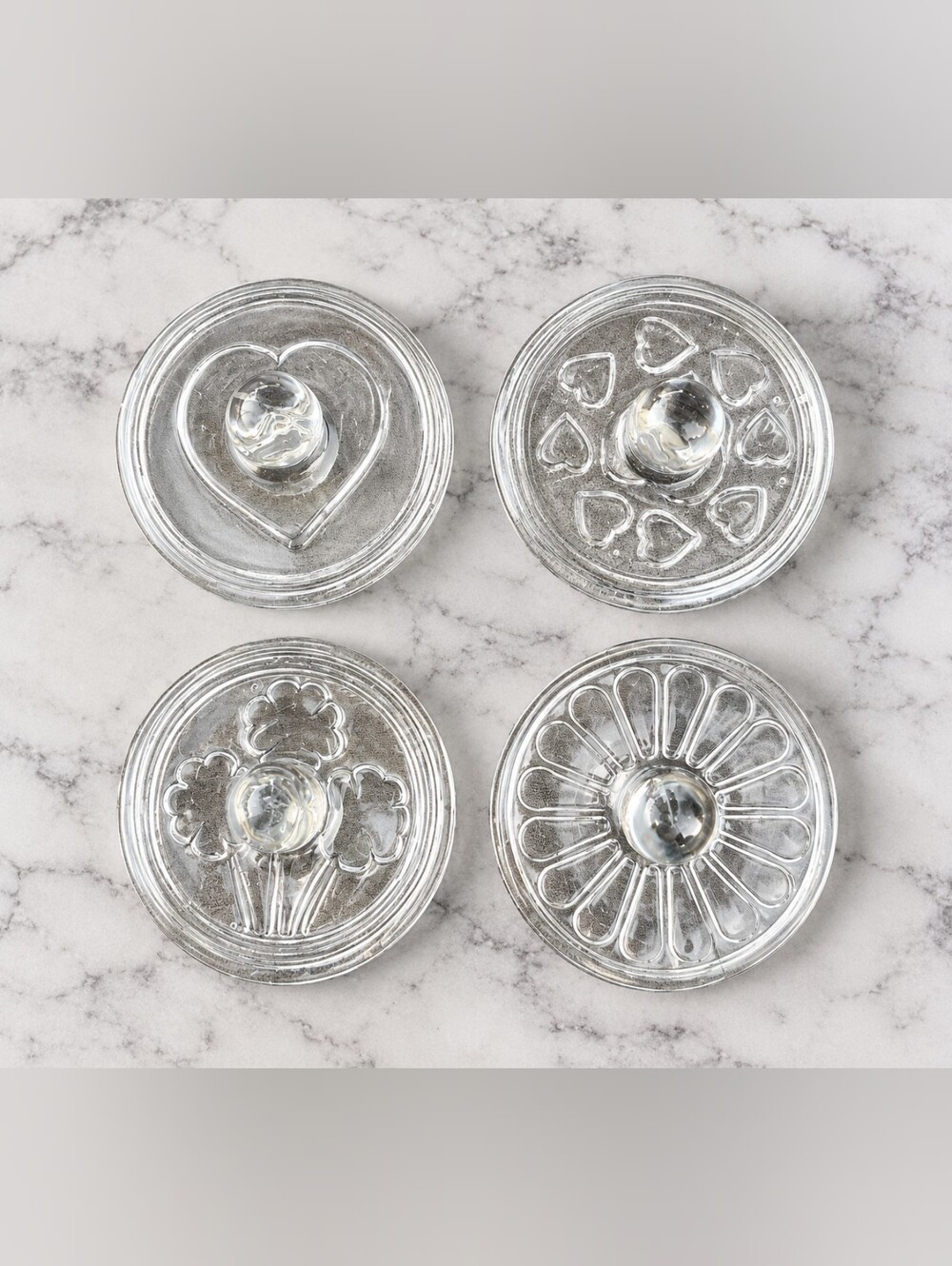 Vintage Williams Sonoma Glass Cookie Stamps Set 4 Hearts Flowers 1980s Baking